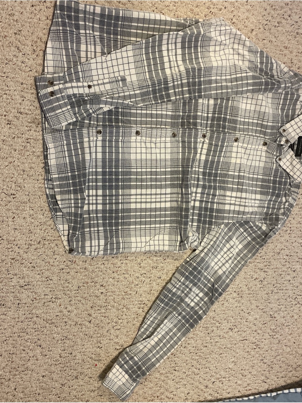 Banana Republic White and Gray Plaid Slim Fit Shirt